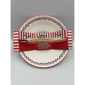 Hello Kitty Sanrio Red Bow Ceramic Bowl With Chopsticks New With Tags